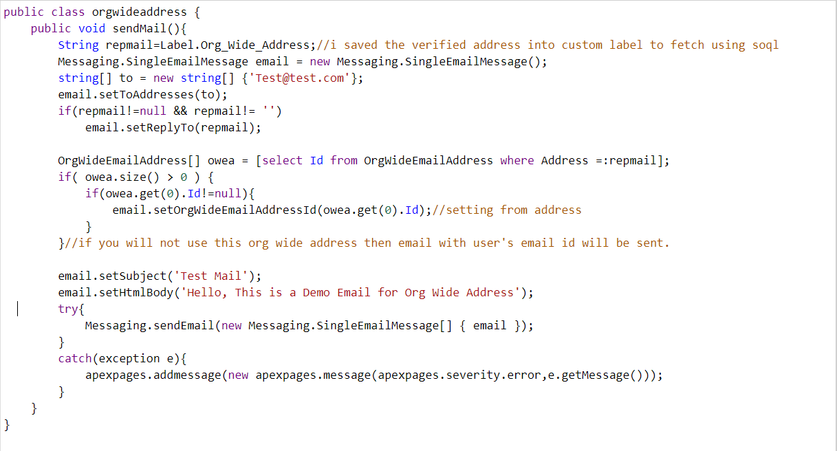 apex code used to set org wide address